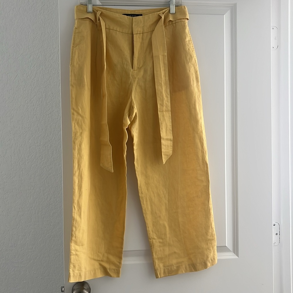 Zara Basic Yellow linen/cotton Wide-Leg Pants